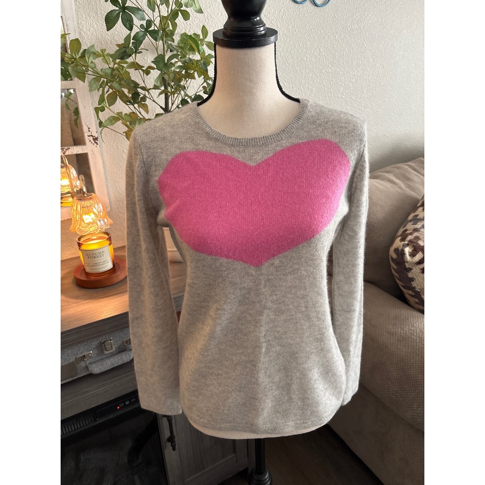 Hannah Rose M cashmere sweater‎ gray with pink heart